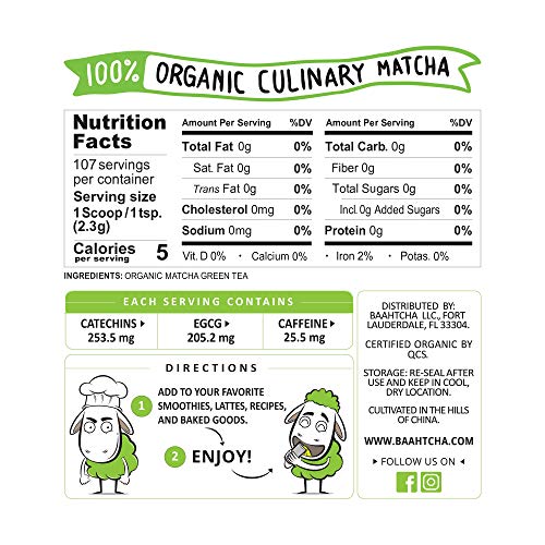 Baahtcha - Usda Organic Matcha Green Tea Powder - Premium Culinary Grade Natural Caffeine Energy Booster, Antioxidant, Weight Loss - Gluten Free, Vegan - Value Size, 250G #TOP4