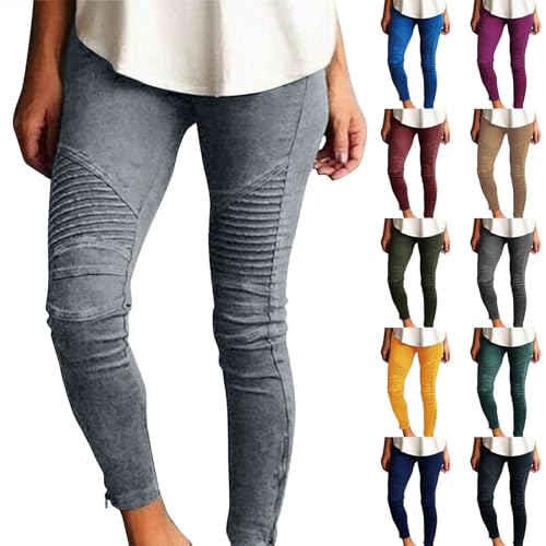 Plus Size Jeggings for Women Tummy Control High Waisted Skinny Zipper Cropped Jeans Stripe Pocket Tights Pencil Pants