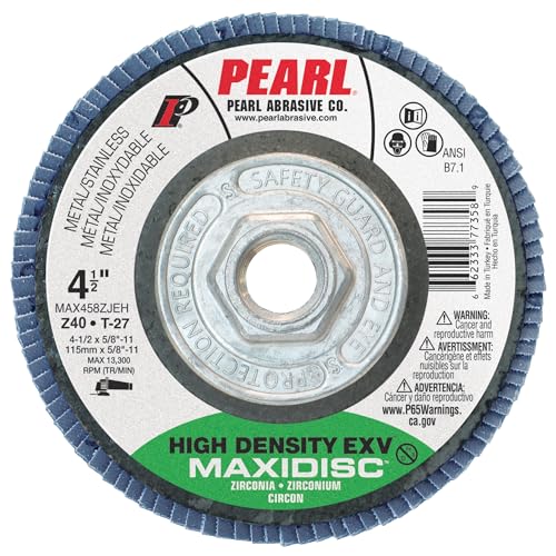 PEARL ABRASIVE CO. EXVZC Maxidisc High Density Flap Disc 4-1/2 x 5/8-11 Z40 T-27, Pack of 10