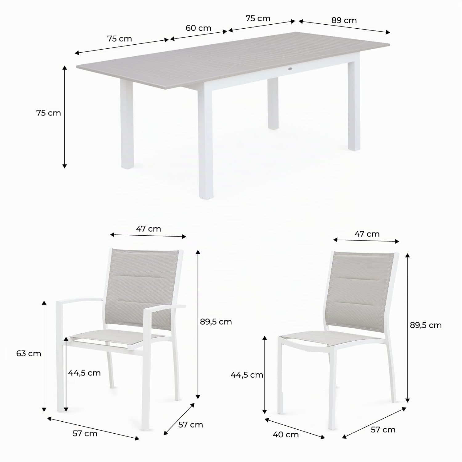 Alice's Garden - Table de Jardin Extensible Aluminium + 6 assises - Chicago 210 Taupe - Table en Aluminium 150/210cm avec rallonge et 6 assises en textilène