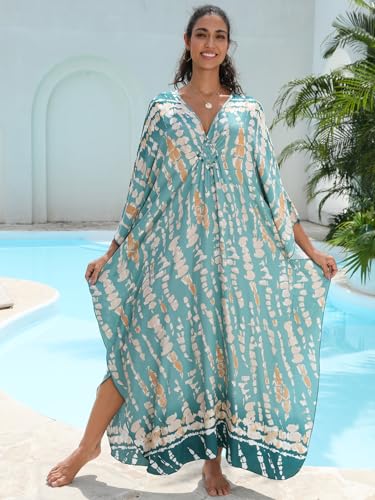 Image of IMAGEKOPE Women's Plus Size Animal Print V-Neck Batwing Kaftan Beach Dress Bathing Suit Cover-Up Loungewear