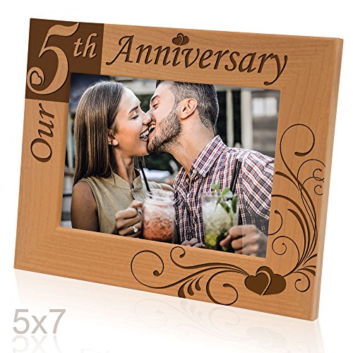 KATE POSH - Our 5th Anniversary Engraved Solid Wood Picture Frame (5x7 Horizontal)