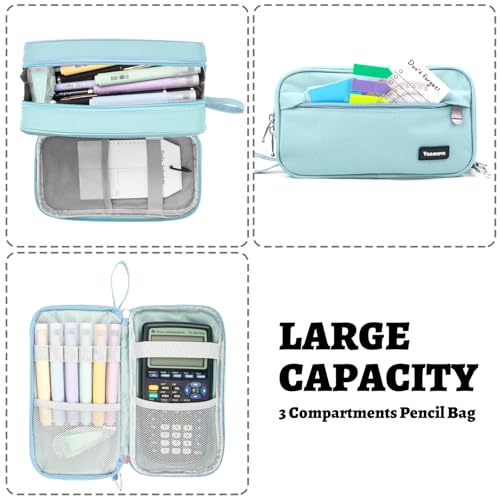Image of Pencil Case Big Capacity Pen Pouch Large Storage Holder Marker Pen Bag Durable 3 Compartment School Office Desk Organizer Portable Cute Zipper Stationery for Kids Teen Student Boys Girls Adults