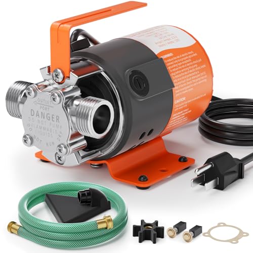 Cleartide Bomba de Transferencia de Agua 115V, 1/10HP, 380GPH, Bomba de Agua Eléctrica con Kit de Manguera de Succión de 6 pies, Bomba Portátil Pequeña para Vaciar Piscina y Otros Usos