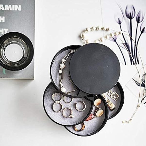r Sieradendoos, 360 graden roterende sieraden opbergdoos 4 lagen sieraden organizer houder voor ketting armband ring oorbel kleine voorwerpen container case (zwart)