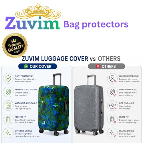 Image of Luggage Cover Trolley Covers for Suitcase Washable Dust Proof Anti-Scratch Protector Polyester Printed Stretchable Fabric Fits Fiber /Plastic Trolley Bags Only Mehandi 20 Inch