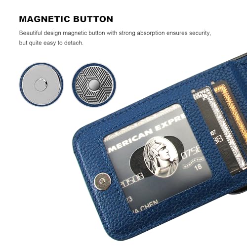 Image of KIHUWEY Compatible with iPhone 13 Case Wallet with Credit Card Holder, Premium Leather Magnetic Clasp Kickstand Heavy Duty Protective Cover for iPhone 13 6.1 inch (Lichee Blue)