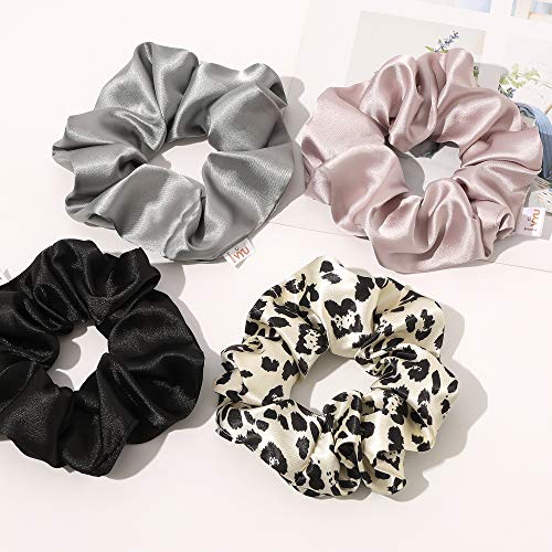 Image of Silk Hair Ties for Girls and Women: Chic Satin Scrunchies, Large and Cheetah Print, Soft Ponytail Holders for Thick and Curly Hair - No Creases, Gentle on Hair
