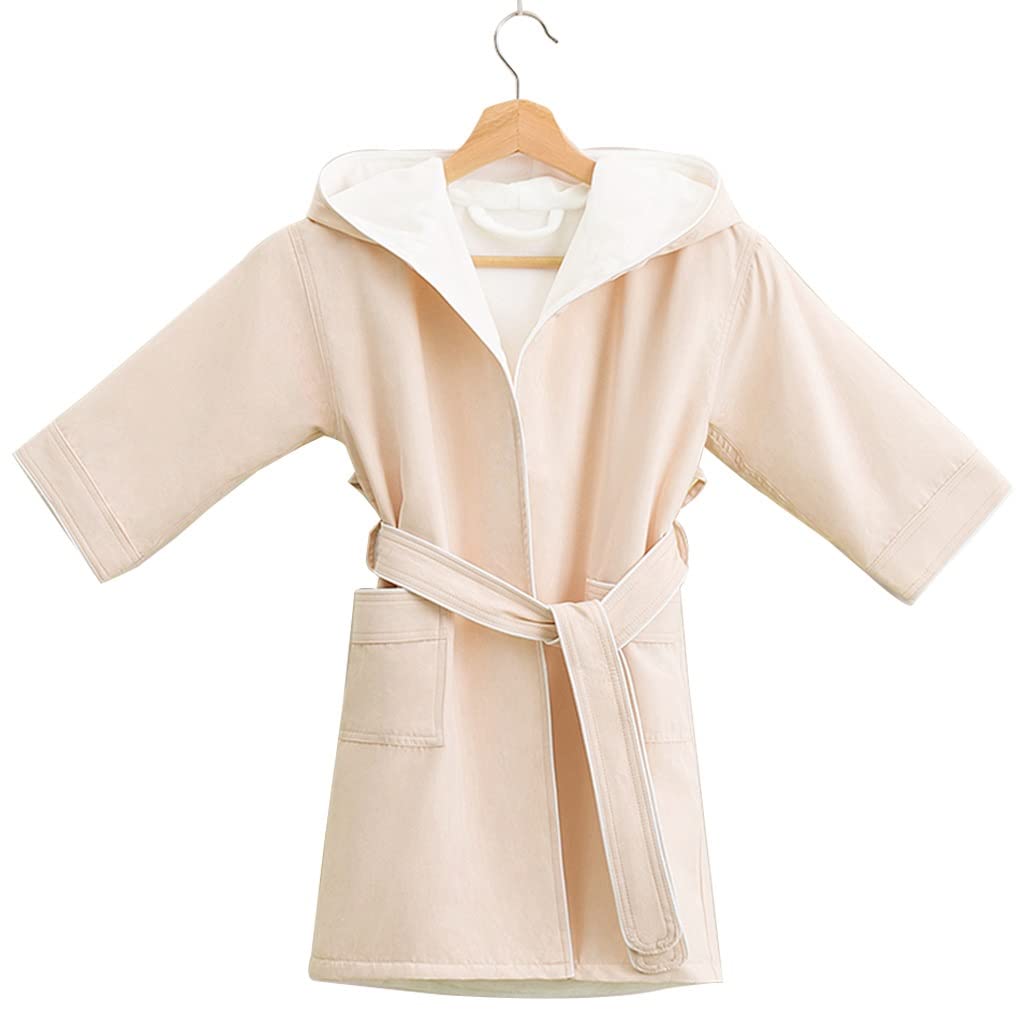 GHYUBYER Bademantel Kinder Mädchen, Bademantel Mit Kapuze Jungen, Warmer Bademantel Mit Gürtel, Super Weicher Fleece-Bademantel (Color : Beige, Size : 4-5 Years)