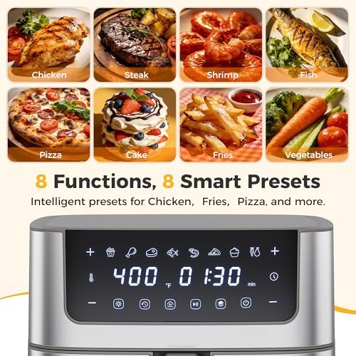 NEWBULIG Air Fryer 6.34QT Airfryer with Visible Window 400℉ Fast Heating Stainless Steel Air Fryers Oven with Nonstick and Dishwasher-Safe Basket 8-in-1 Cooking Preset with Timer Auto-Off - 2