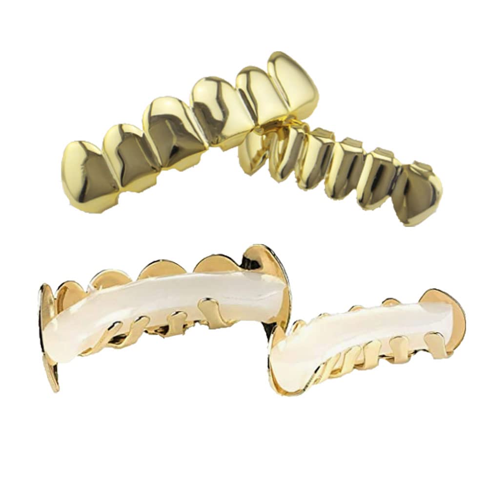 Hip-hop Teeth,1 Set Teeth Grills,Hip Hop Teeth Grills,Gold Plated Tooth,Braces Top and Bottom Grill Cap Shiny Teeth,for Men's and Women's Parties,Proms,Halloween Role Plays,Jewelry Gifts(Gold) - Image 3