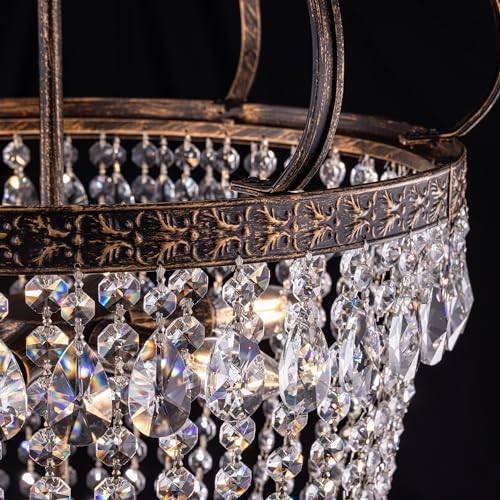 Tochic Farmhouse Chandelier Lighting,Crystal Chandeliers For Bedrooms,Antique Bronze Modern Chandelier For Dining Room,Hanging Ceiling Pendant Light Fixture For Entryway,Kitchen,Locker,Nursery thumb #6