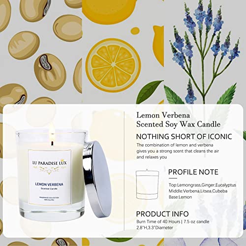Lu Paradise Lux 7.5Oz Luxury Glass Jar Candles | Long Lasting Lemon Verbena Candles For Home Scented | Best Gifts For Mother, Wife, Friends | Perfect For Any Occasion (Lemon Verbena) #TOP2