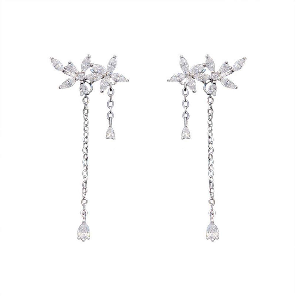 QIANMEIJIA Sterling Flatware Flower Tassels Ear Pendent Diamond Tiptop Shiny Earrings Anti Allergy Fashion Ear Ornaments Earrings (Color : Silver, Size : 925 silver)