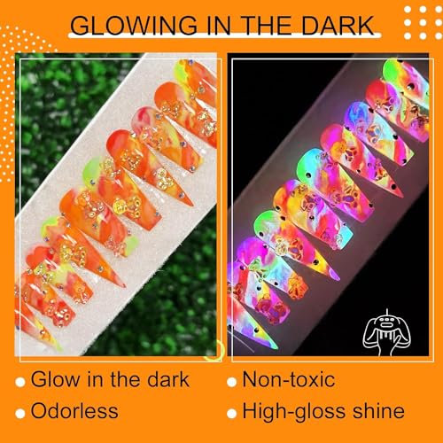 Image of THR3E STROKES Neon Gel Nail Polish Set - Fluorescent Luminous Glow in Dark Gel Polish - Orange, Hot Pink, Blue, Yellow, Green, Purple Vibrant Spring Summer Colors - 7ML (UV /LED Light Required)