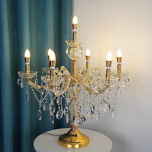 Aeyee Vintage Crystal Table Lamp, Antique Candelabra Decorative Bedside Desk