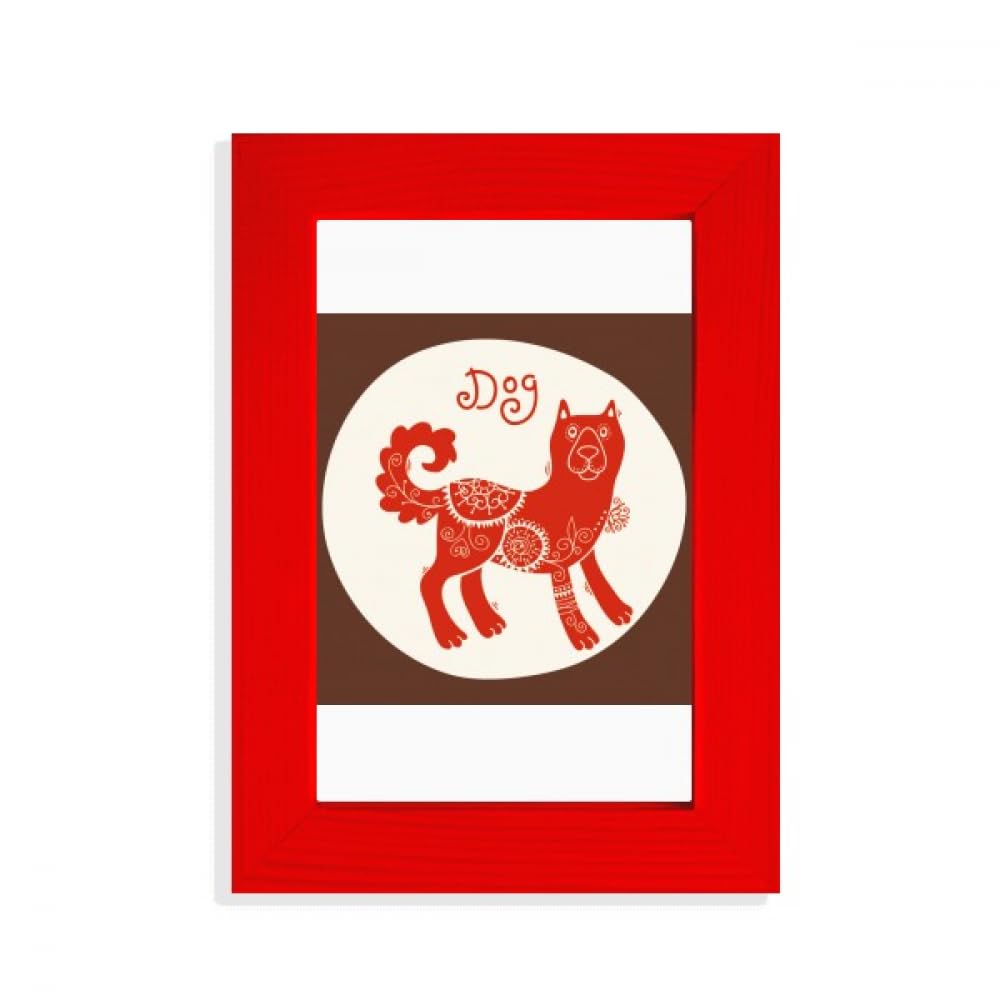 Cadre photo rouge Year of Dog Animal China Zodiac en bois pour décoration