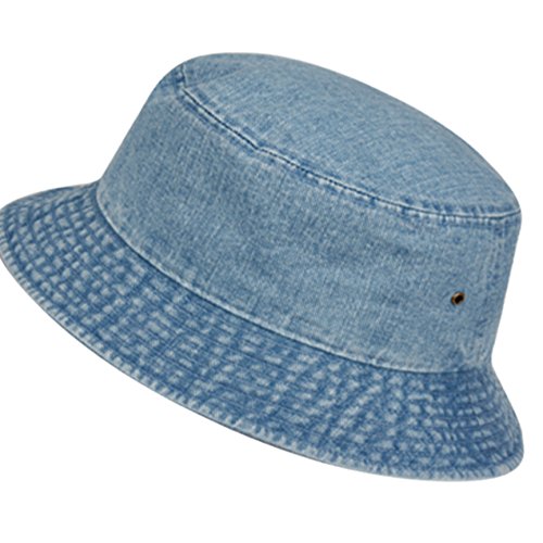 Casual Denim Jean Summer Bucket Hat, 100% Cotton Packable Sun Protection, Unisex (as1, Alpha, s, m, Denim LT Blue)