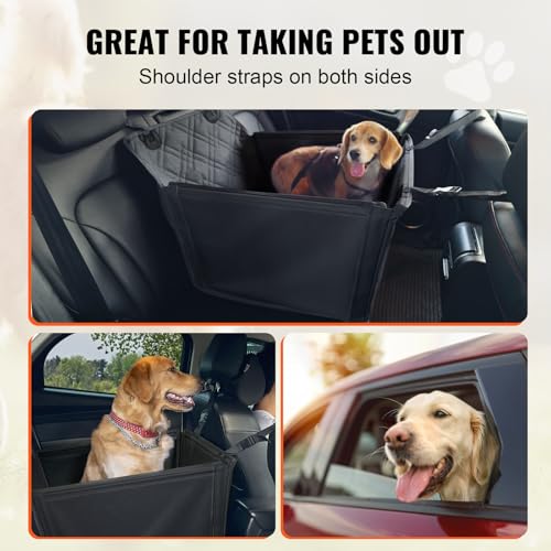 VEVOR Autositz Hunde 75 x 58 x 50 cm, Hundeautositz mit Stützrahmen, Haustierautositz mit ansteckbarer Sicherheitsleine, Baumwollfüllung, Rücksitz für kleine mittele Hunde bis 22 kg, Schwarz