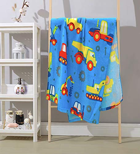 Yifontin Beach Towel For Kids Velour Terry Blanket Throw 100% Cotton 24X48 Inches For Swimming Bath Travel Camping And Picnic, Blue Excavator. #TOP6