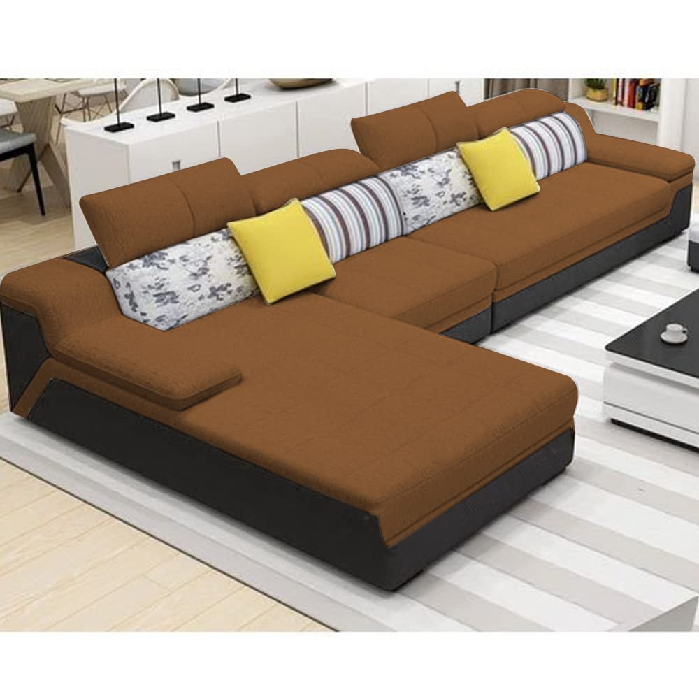 Mallkisi 6 Seater L Shape Sofa Set for Living Room (Brown Black) Left Side-image-38