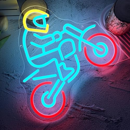 Image of Allball Motorcyclist Neon Signs for Wall Decor, Motocross Neon Light USB Powered, for Garage LED Sign Man Cave Racing Motorcycle Decor Mechanic Shop Garage theme party Birthday Gifts(12.9 * 12.2 In)