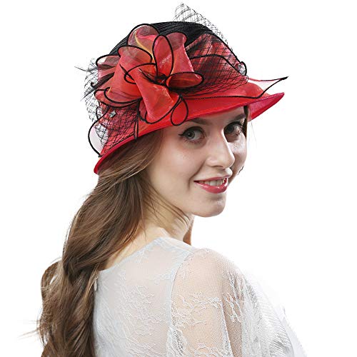 Original One Women's Cloche Bowler Hats KDC1721 for Kentucky Derby Day, Church, Wedding, Tea Party, Ascots (Burgundy/Black)