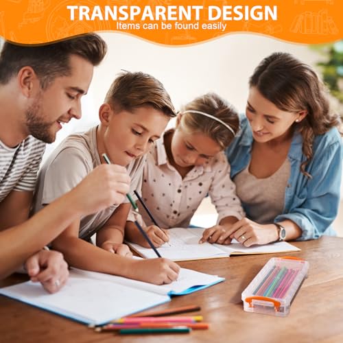 Image of Gueevin 24 Pcs Large Capacity Plastic Pencil Box Clear Plastic Pencil Case Crayon Box with Snap Tight Lid Watercolor Pen Storage Brush Organizer Drawing Tools Container (Orange)