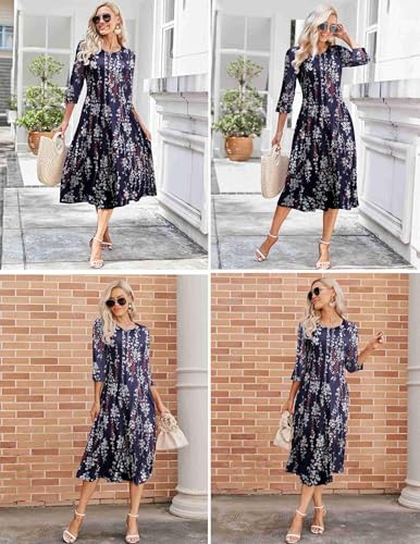 Image of HOTOUCH Women's 3 /4 Sleeve A-line and Flare Midi Long Dress