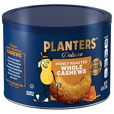 PLANTERS Deluxe Honey Roasted Whole Cashews, Sweet and Salty Snacks, 8.25oz (3 Canisters)