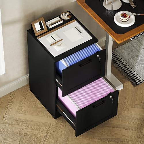 HOMCOM 2 Drawer File Cabinet with Lock, Vertical Filing Cabinet with Adjustable Hanging Bars for A4 and Letter Size File Folders, Printer Stand with Storage, Black - Cosy Home Interiors HOMCOM 2 Drawer File Cabinet with Lock, Vertical Filing Cabinet with Adjustable Hanging Bars for A4 and Letter Size File Folders, Printer Stand with Storage, Black - Image 9
