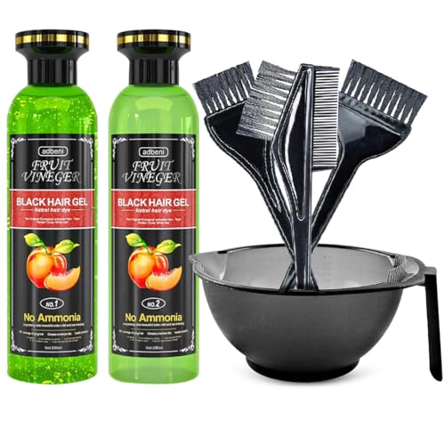 Image of Adbeni Fruit Vinegar hair Colour Black | Ammonia Free Herbal Hair Dye Gel for Men & Women | No Harsh PPD, Gentle on Scalp, Long Lasting Natural Color | 500ml | With Colouring Kit