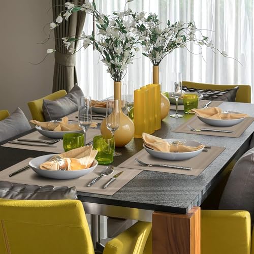 Image of Placemats Set Of 6 Dining Table Place Mats | Placemats Table Mat PVC Material | Non-Slip Heat Resistant | Dining Tablemates Washable Anti-Skid | Size 45 X 30Cm (Gold)