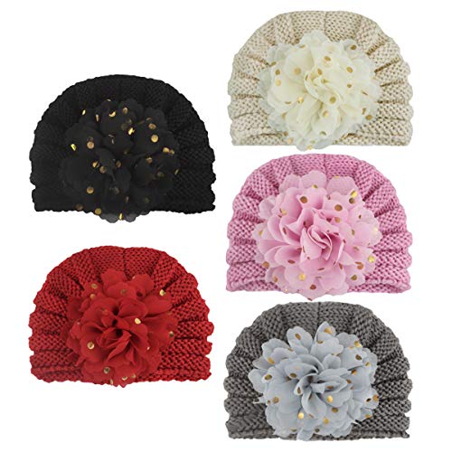 LERTREE 5PCS Baby Knitting Flowers Hats Baby Girls Toddler Turban Cap Infant Head Cap