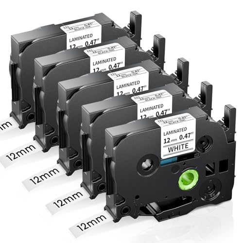 Anycolor TZe-231 - Dispositivo de rotulación de repuesto para cinta Brother P-touch (12 mm, 0,47, laminada, Tz Tze231, 5 unidades), color negro sobre blanco