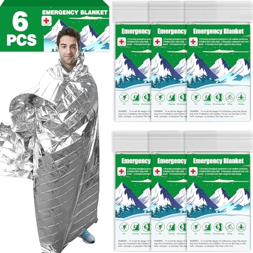 CXYARY 6 Pack Emergency Mylar Thermal Blanket, 84” x 52” Space Blankets, Emergency Thermal Blanket Space Rescue Survival Gear Camping for Outdoors, Hiking, Camping Survival