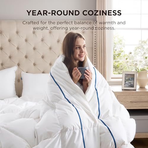 Image of Bedsure Goose Feather Down Comforter California King - All Season Duvet Insert with 8 Corner Tabs, 100% Cotton Fabric Cover, Machine Washable (104x96), White