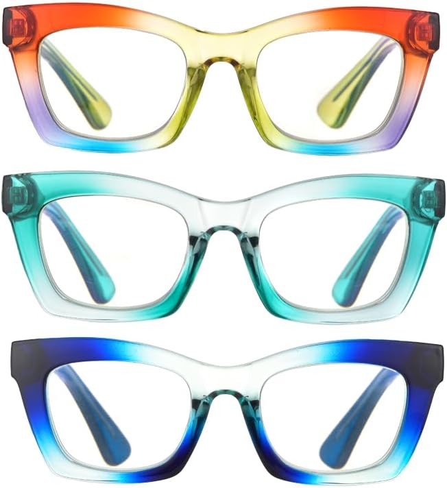 Miniatura 2 de bullabulling - Paquete de 3 anteojos de lectura cuadrados con bisagras de resorte, estilo Oprah, con bloqueo de luz azul, para mujeres y hombres