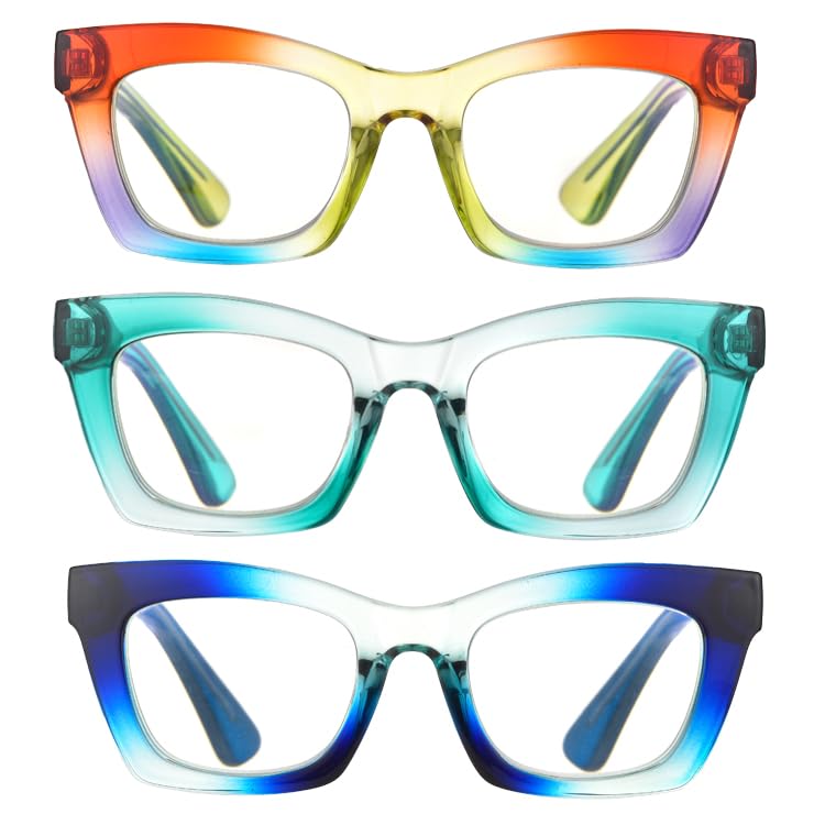 Image of 3 pack style Spring hinge Readers Blue Light Blocking Computer Square Reading Glasses for Women Men