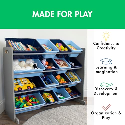 Image of Humble Crew Supersized Toy Storage Organizer with 16 Removable Bins, Blue /Navy - Large Toy Storage for Toddlers Ideal for Kids' Rooms, Playrooms, and Nurseries - Modern Toy Bins for Kids