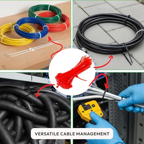 Image of Electronic Spices Cable Tie | 2.5x150mm | Heaener Organizer Tie | Self Locking Nylon Teeth Grip Heavy Duty Strong Zip Wire Fast (Red, Pack of 100)