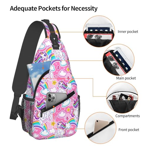 Cute cheerful unicorns rainbow Sling Backpack Unisex Crossbody Chest Bag Shoulder Chest Bag For Women Men Hiking Travel4