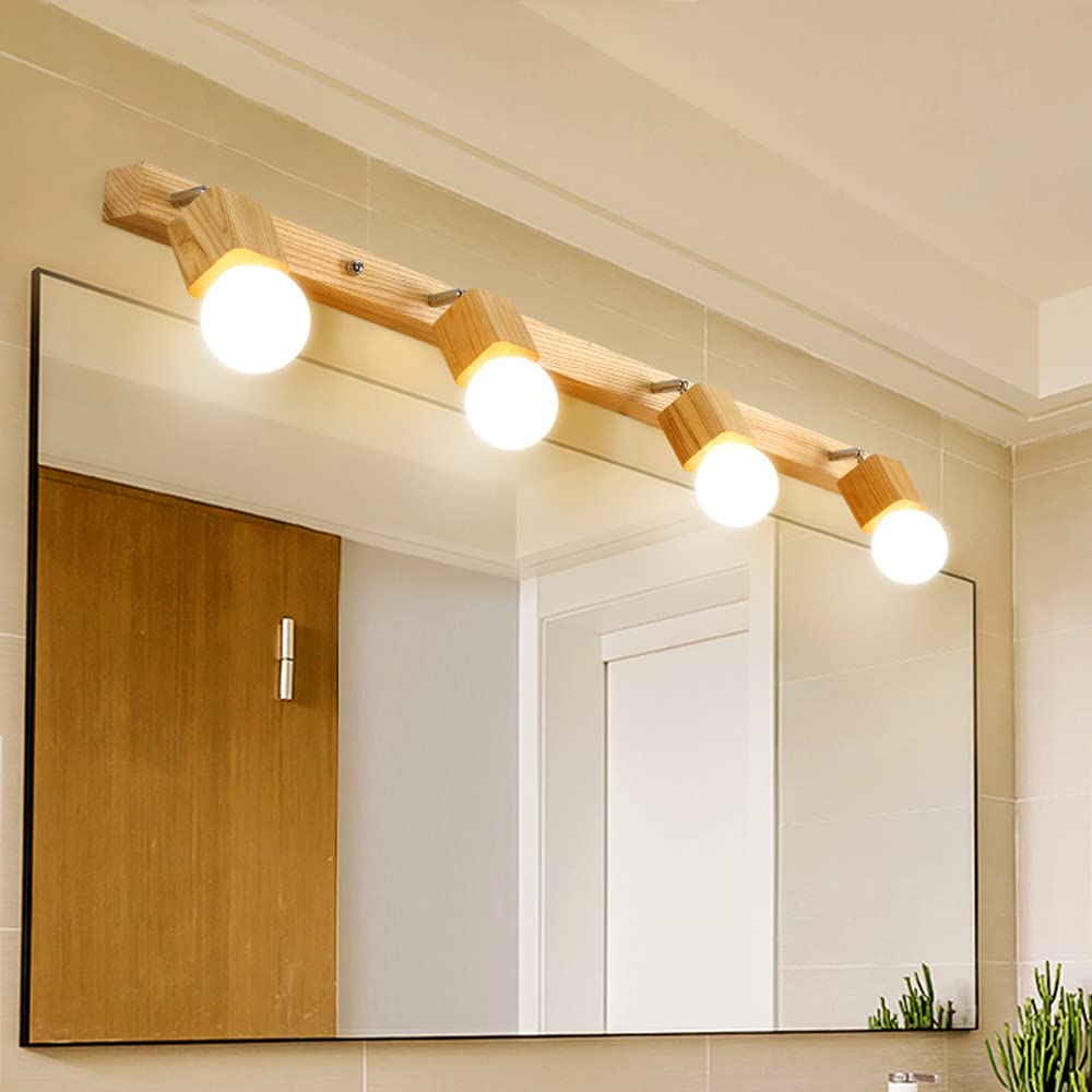 Jadssox Luz de Tocador de Madera, Espejo Ajustable, Lámpara Frontal, Accesorio de Iluminación de Maquillaje Moderno, Luces Giratorias para Espejo de Baño, Apliques de Pared de Imagen