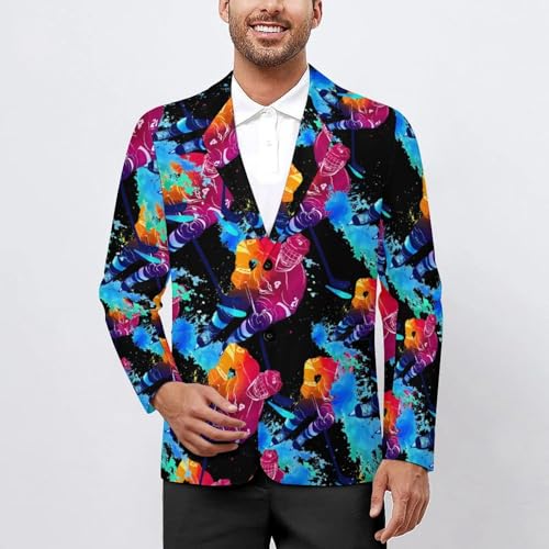 Hockey Player Colorful Men's Slim Suit Long-Sleeve Prom Tuxedo Classic Two Button Business Jacket2