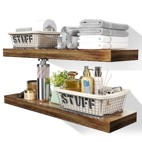24In Boutique Wood Floating Shelves for Wall- Carbonization Proce...
