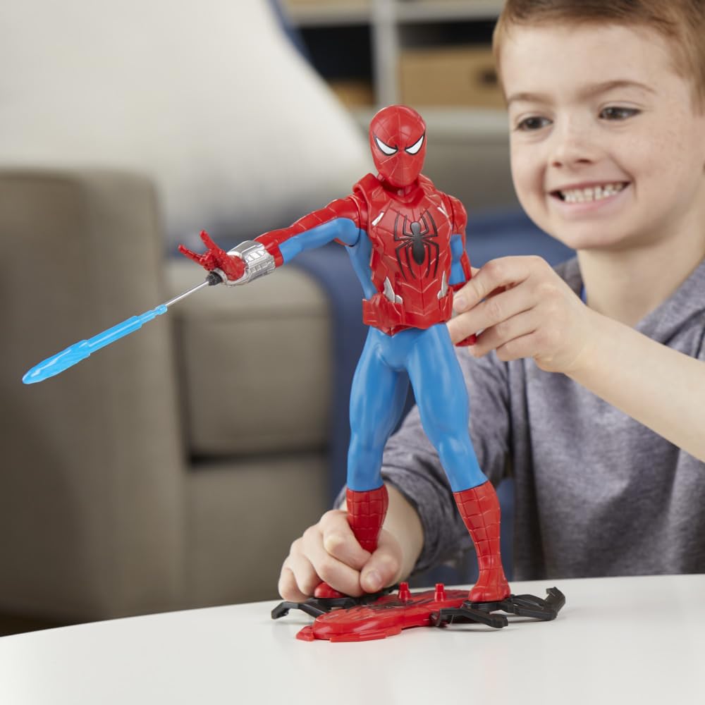 Marvel Spider-Man Thwip Blast Spider-Man figurka z akcesoriami, zabawka superbohatera w skali 11 cali dla dzieci w wieku od 4 lat