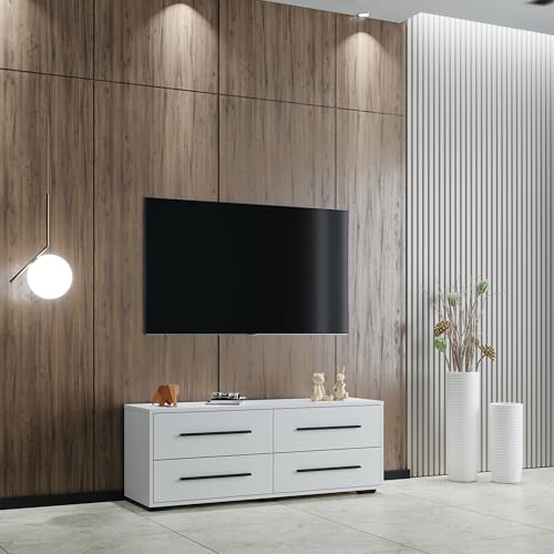 haaus Meuble TV Siena à 4 tiroirs, blanc, 120 x 35 x 45 cm