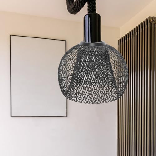 Image of Hollow Lampshade Ceiling Fan Globe Replacement Wire Lampshade Mesh Lamp Shade Metal Pendant Light Shade Replacement Light Bulb Double Layer Iron Shell