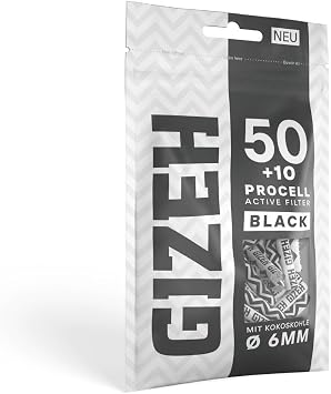 GIZEH ProCell ブラックアクティブフィルター - 活性炭フィルター スリム 直径6mm 革新的なペーパーキャップ付き - 長さ27mmのフィルター 50枚+10袋入り