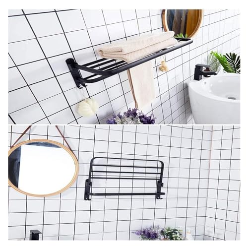 Porte-serviettes double mural noir pliable avec support de rangement de douche - 5